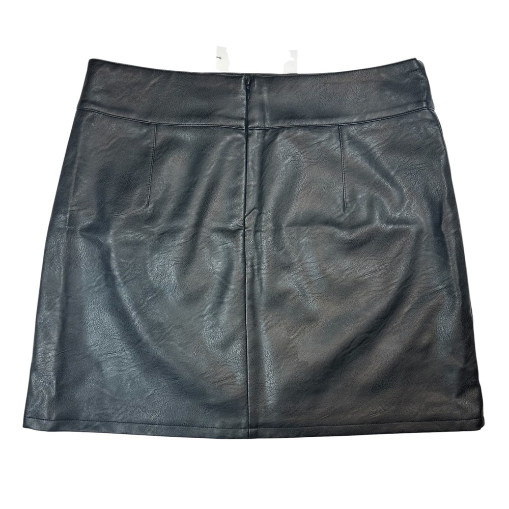 NWT Topshop Faux Leather Mini Skirt Black Front Slit US 12 NWT *27B24TBLK